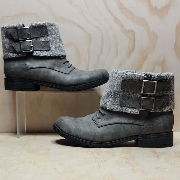 Rocket Dog Gray Fold-Over Combat Boots Moto Ankle Women 8.5 Shoe Buckle Babster - Picture 13 of 14